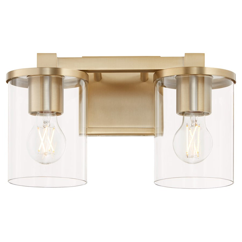 Quorum Bolton 2Lt Vanity, Aged Brass/Clear