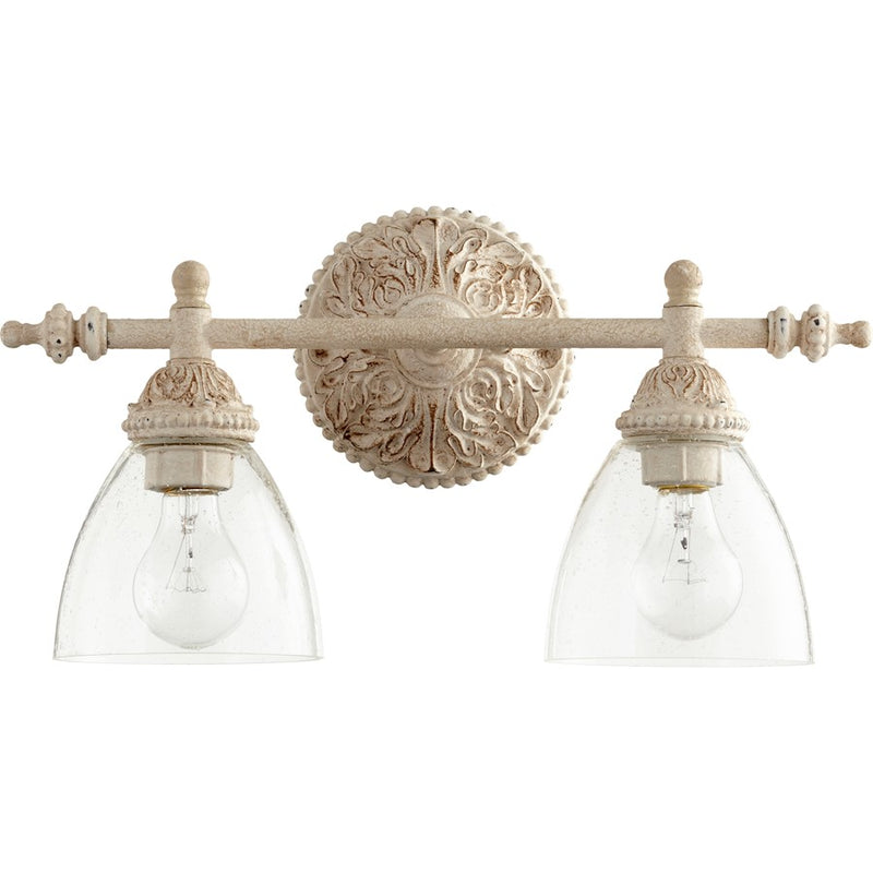 Quorum 2 Light 17.5' Vanity, Persian White/Clear Seeded Glass