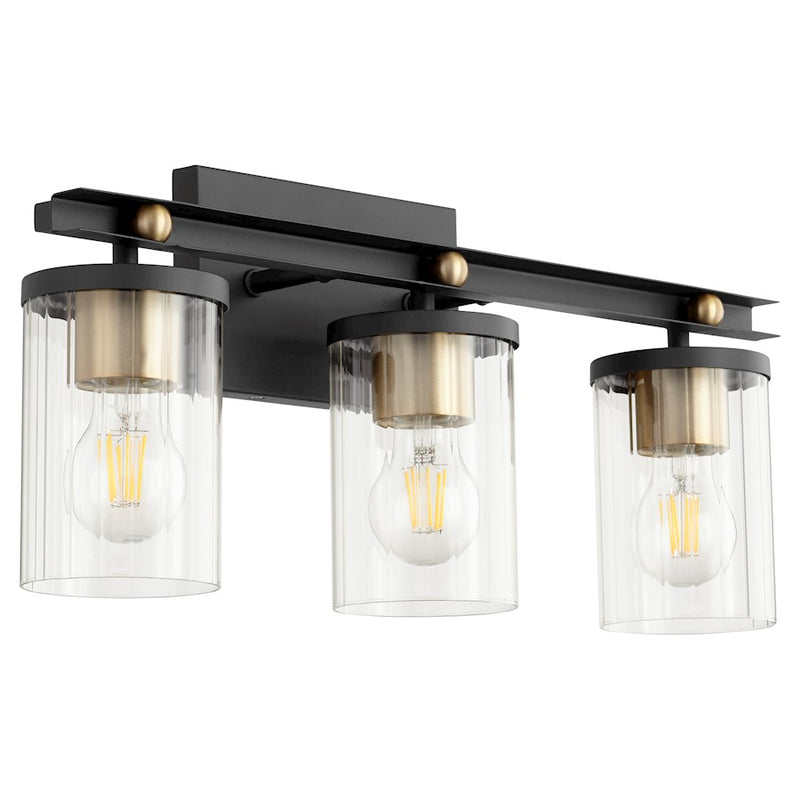 Quorum Empire 3 Light Bath Vanity, Noir/Aged Brass