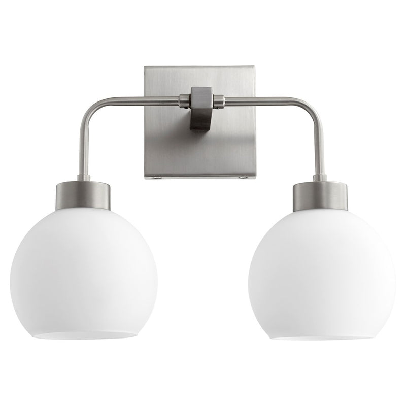 Quorum Lacy 2 Light Vanity, Satin Nickel/Satin Opal
