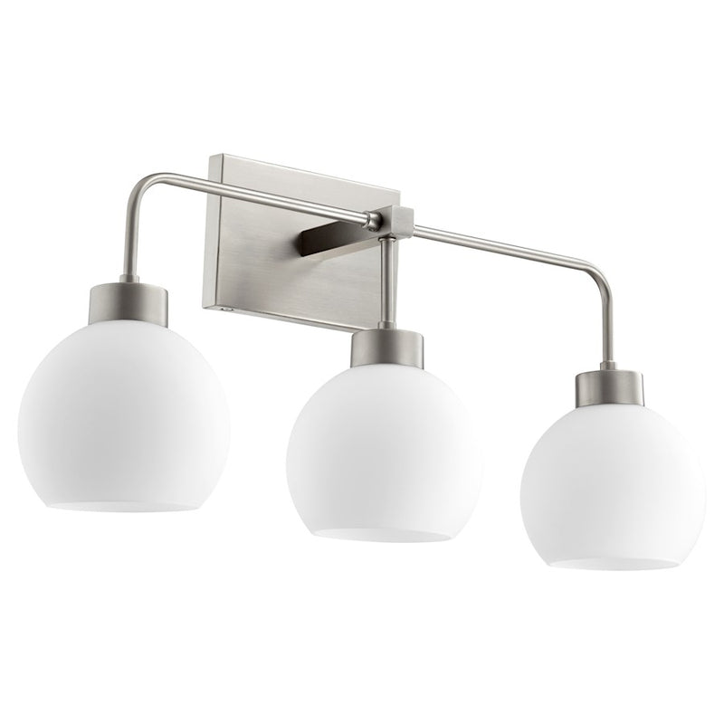 Quorum Lacy 3 Light Vanity, Satin Nickel/Satin Opal