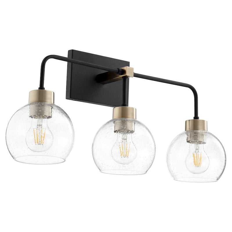 Quorum Lacy 3 Light Vanity, Noir/Aged Brass/Clear Seeded