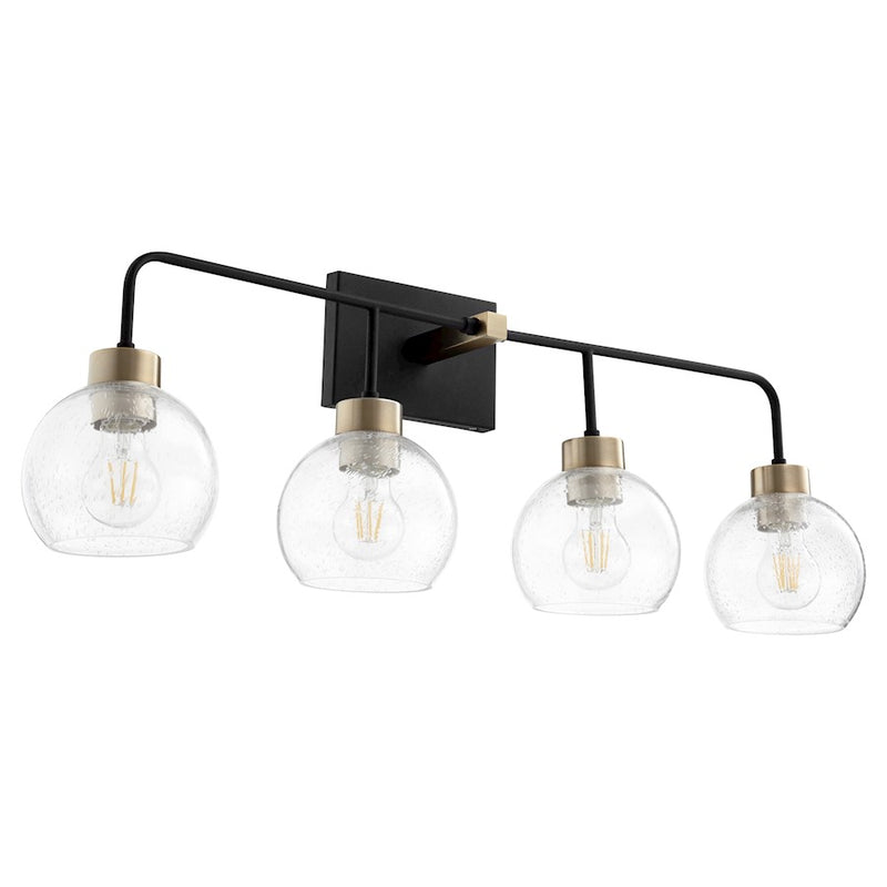 Quorum Lacy 4 Light Vanity, Noir/Aged Brass/Clear Seeded