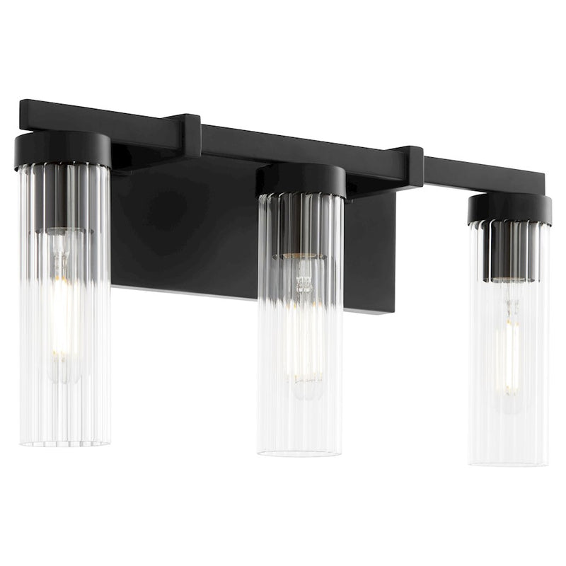 Quorum Kilbey 3Lt Vanity, Matte Black/Clear/Fluted