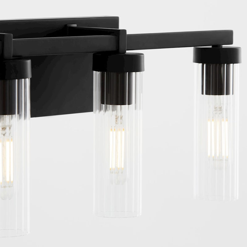 Quorum Kilbey 4Lt Vanity, Matte Black/Clear/Fluted