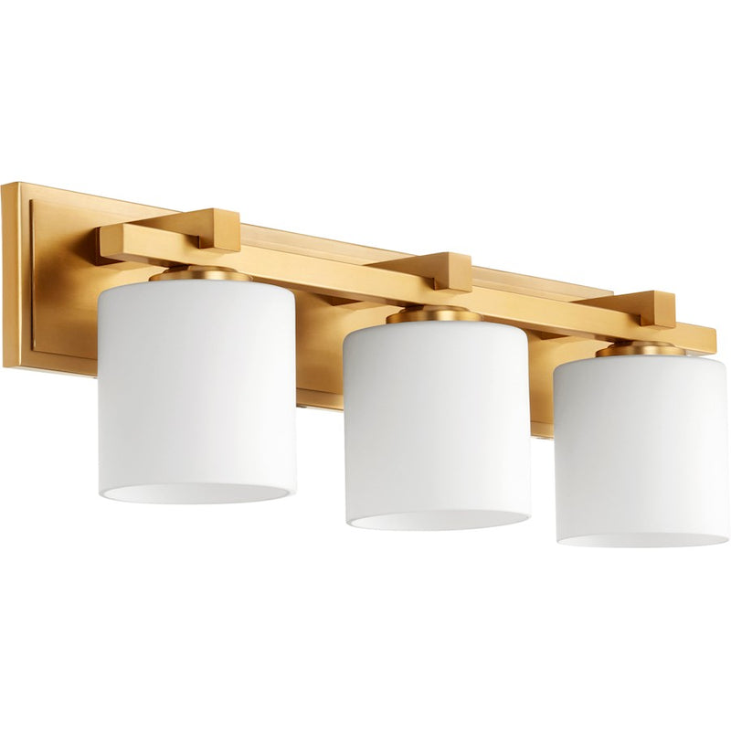 Quorum 3 Light Cylinder Vanity, Aged Brass
