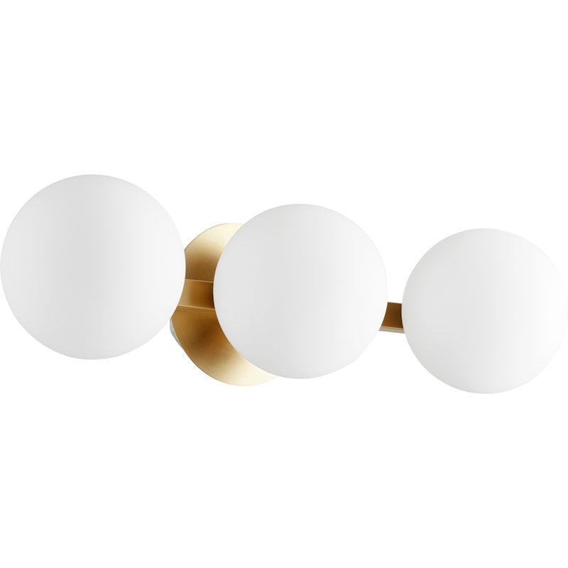 Quorum 3 Light Globe Vanity, Aged Brass