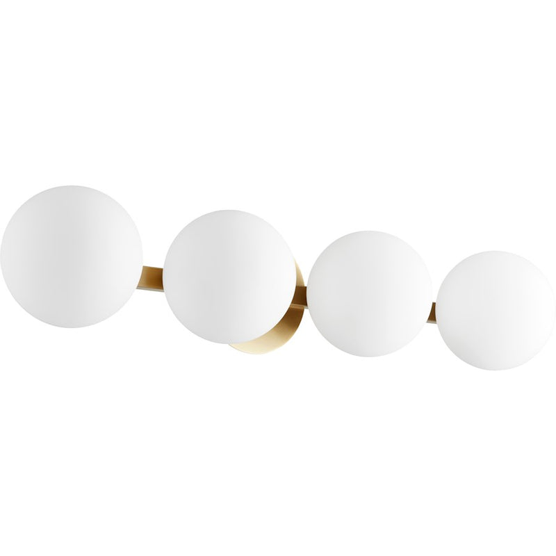 Quorum 4 Light Globe Vanity, Aged Brass