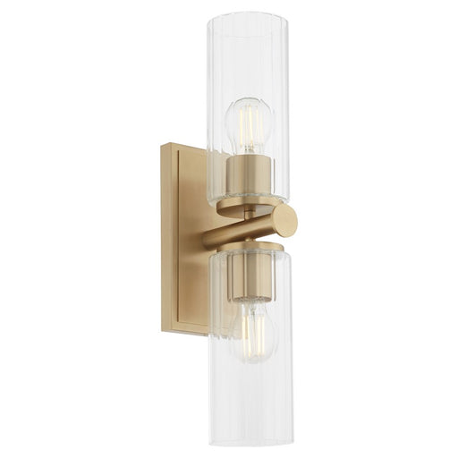 Quorum Juniper 2Lt Wall Mount, Aged Brass/Clear/Fluted