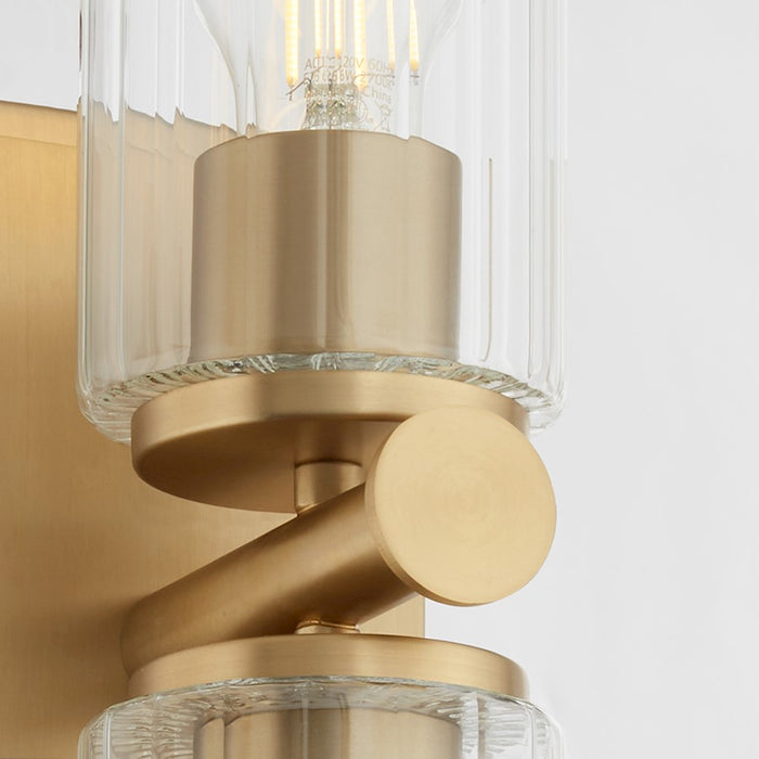 Quorum Juniper 2Lt Wall Mount, Aged Brass/Clear/Fluted