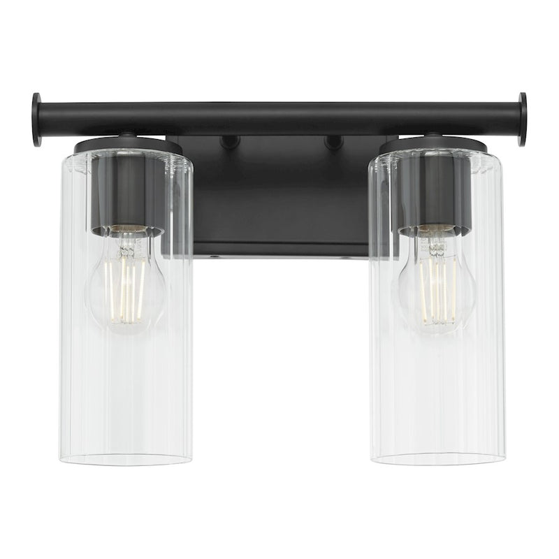 Quorum Juniper 2Lt Vanity, Matte Black/Clear/Fluted