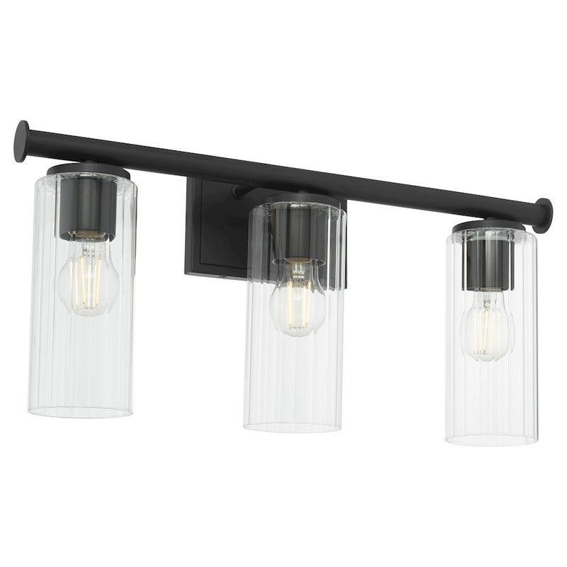 Quorum Juniper 3Lt Vanity, Matte Black/Clear/Fluted