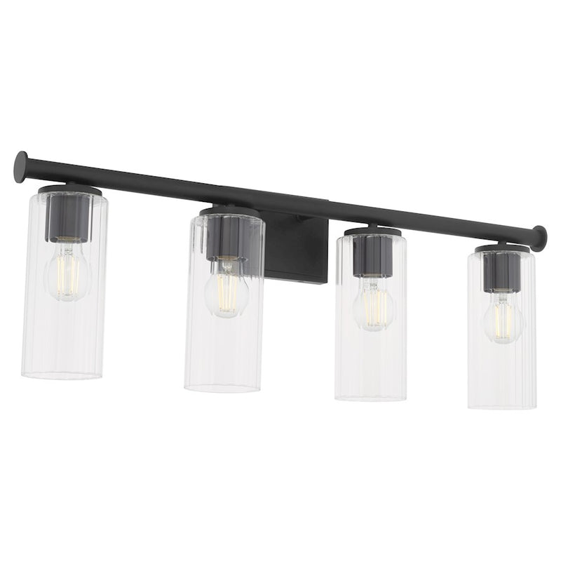 Quorum Juniper 4Lt Vanity, Matte Black/Clear/Fluted
