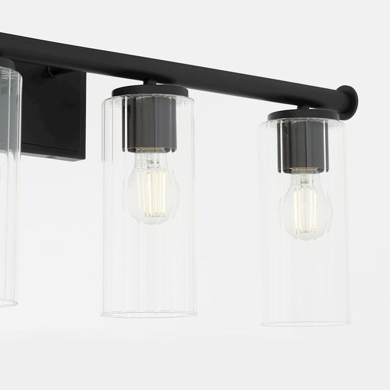 Quorum Juniper 4Lt Vanity, Matte Black/Clear/Fluted