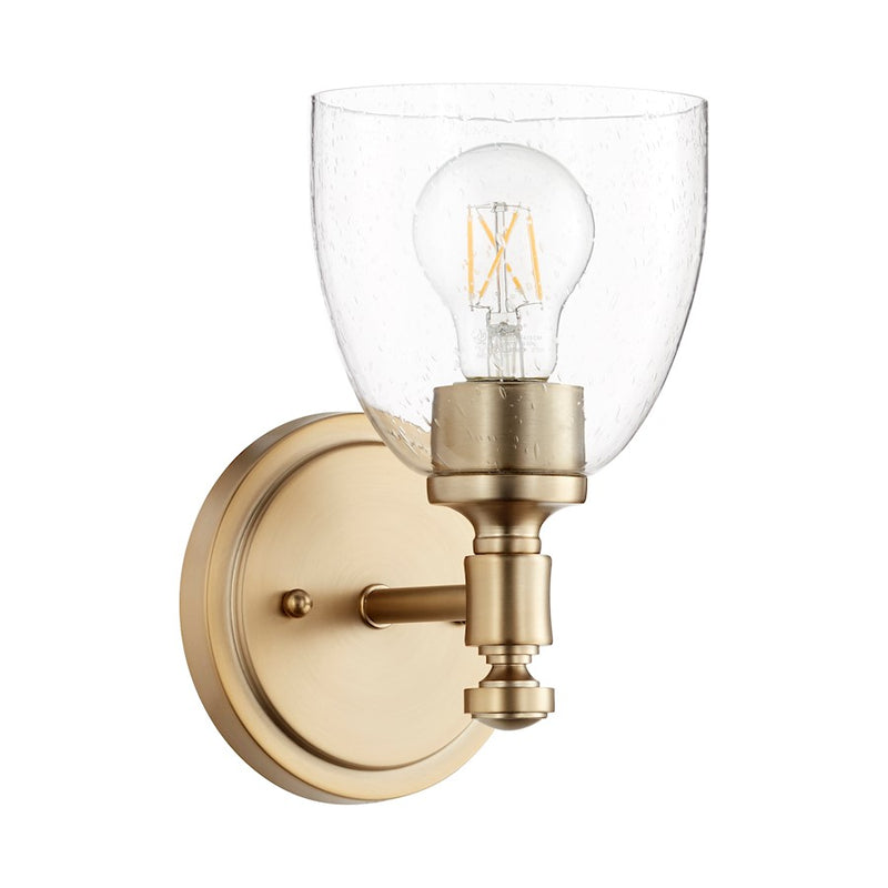 Quorum Rossington 1 Light 9" Wall Mount, Aged Brass/Clear/Seeded