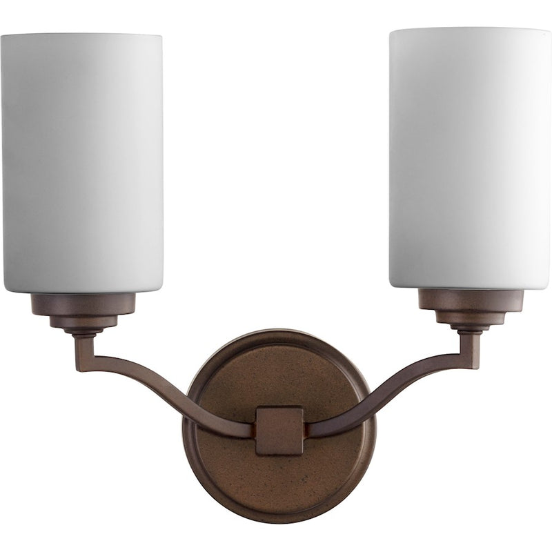 Quorum Atwood 2 Light 13' Wall Mount, Oiled Bronze/Satin Opal