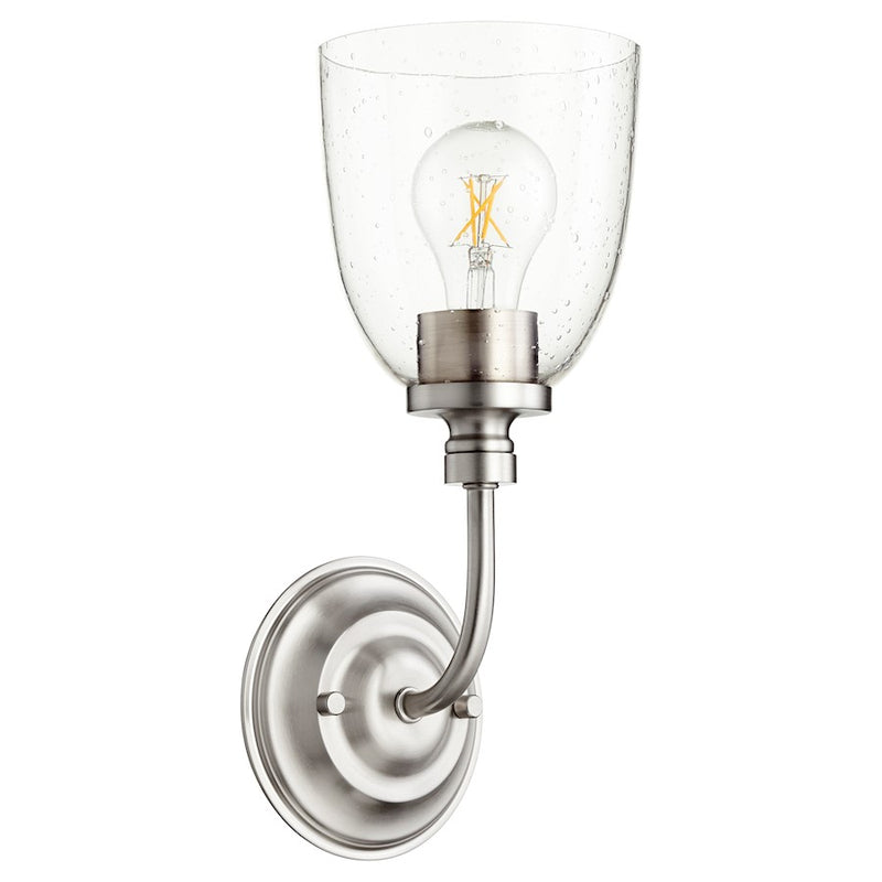 Quorum Rossington 1 Light 12.5" Wall Mount, Satin Nickel/Clear/Seeded