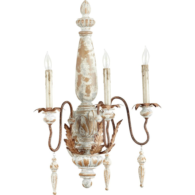 Quorum La Maison 3 Light Wall Mount, Manchester Grey W/ Rust Accents