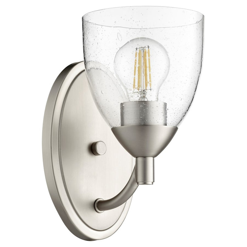 Quorum Barkley 1 Light Wall Mount, Satin Nickel/Clear Seeded