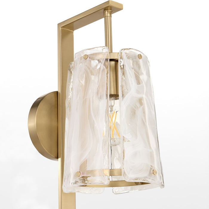 Quorum Prestige 1Lt Wall Mount, Aged Brass/Clear/Alabaster