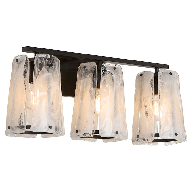 Quorum Prestige 3Lt Vanity, Matte Black/Clear/Alabaster