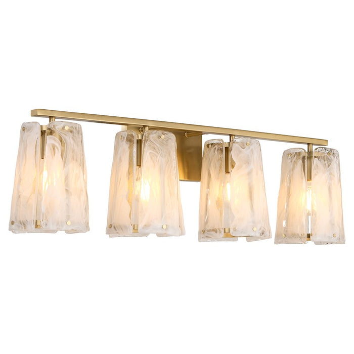 Quorum Prestige 4Lt Vanity, Aged Brass/Clear/Alabaster