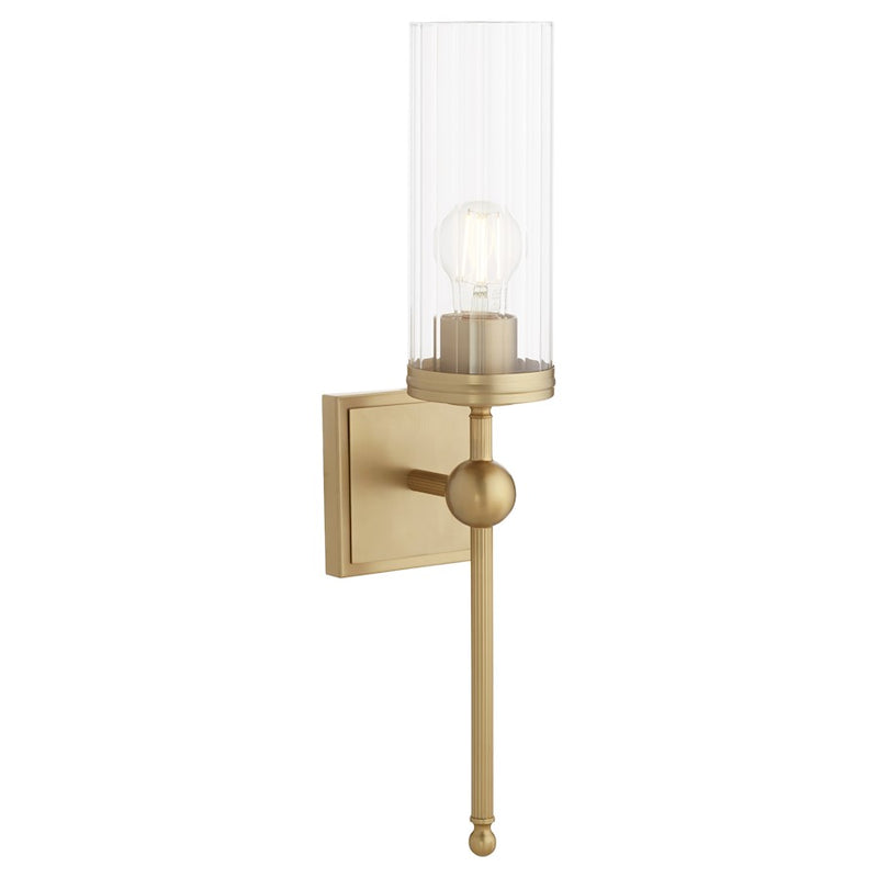 Quorum Lee Blvd 1Lt Wall Mount, Aged Brass/Clear/Fluted