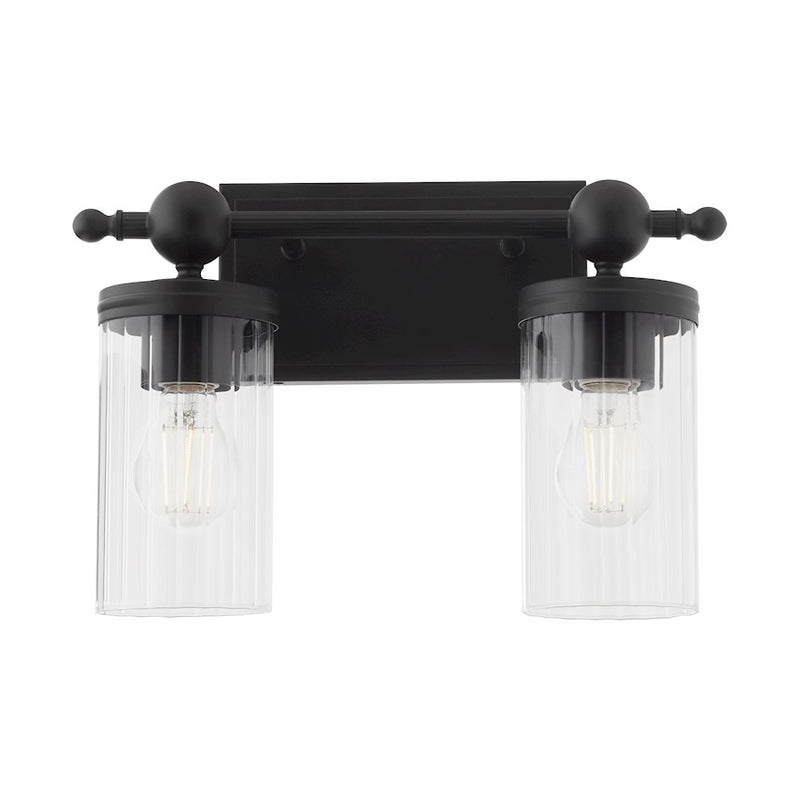 Quorum Lee Blvd 2Lt Vanity, Matte Black/Clear/Fluted