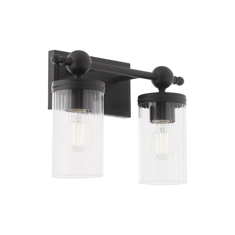 Quorum Lee Blvd 2Lt Vanity, Matte Black/Clear/Fluted