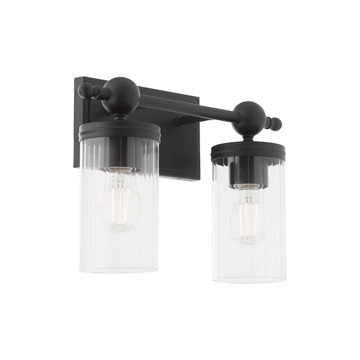 Quorum Lee Blvd 2Lt Vanity, Matte Black/Clear/Fluted