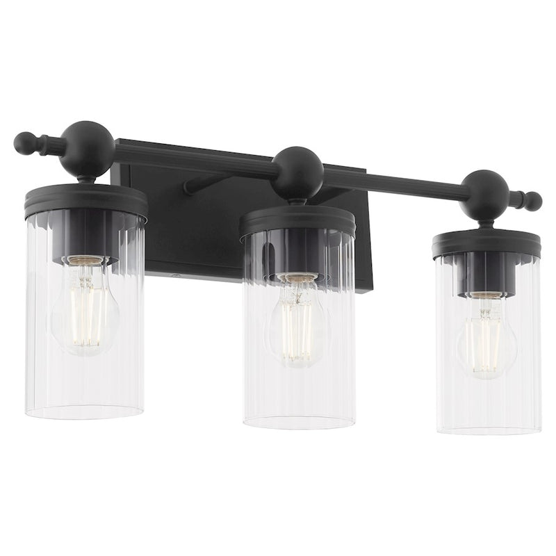 Quorum Lee Blvd 3Lt Vanity, Matte Black/Clear/Fluted