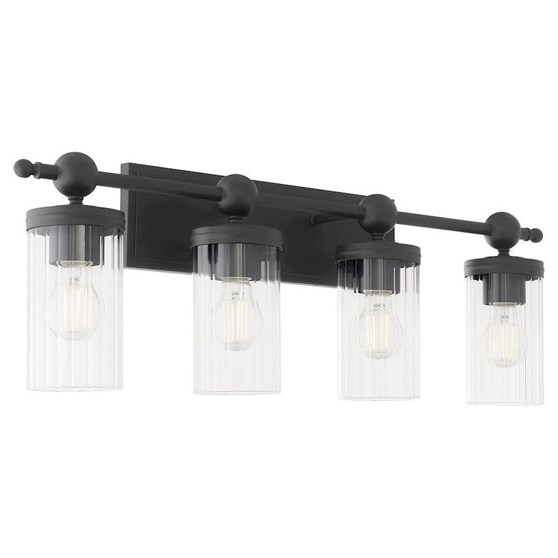 Quorum Lee Blvd 4Lt Vanity, Matte Black/Clear/Fluted