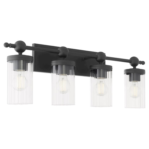 Quorum Lee Blvd 4Lt Vanity, Matte Black/Clear/Fluted