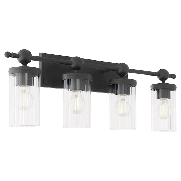 Quorum Lee Blvd 4Lt Vanity, Matte Black/Clear/Fluted