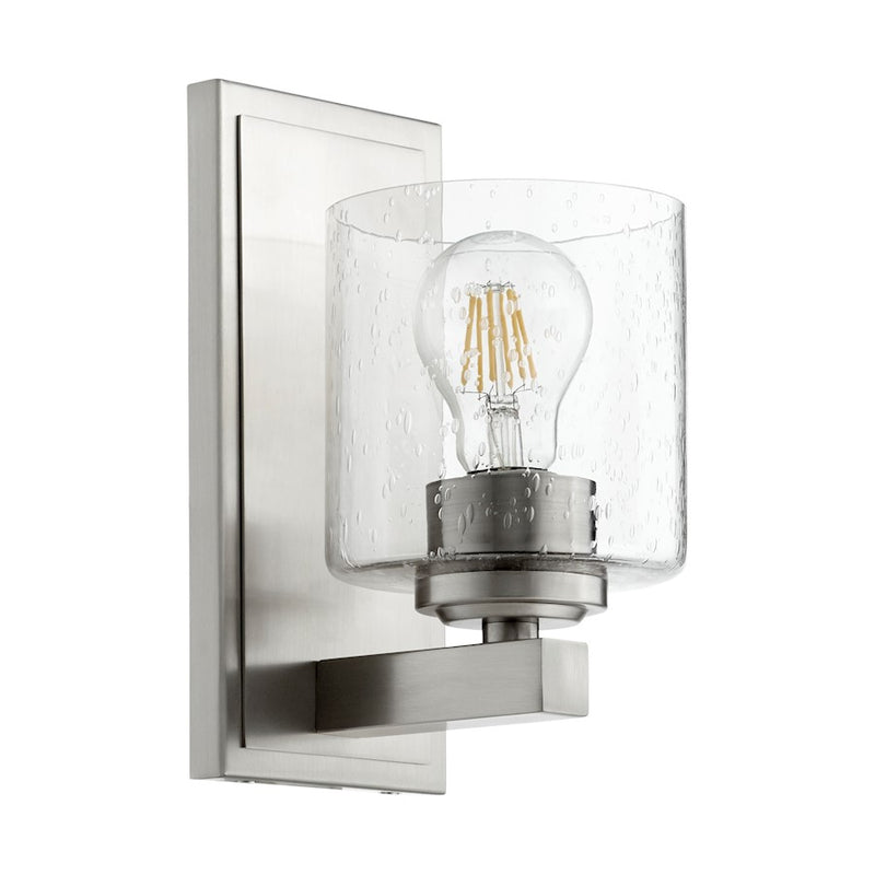 Quorum 1 Light Wall Mount, Satin Nickel/Clear Seeded