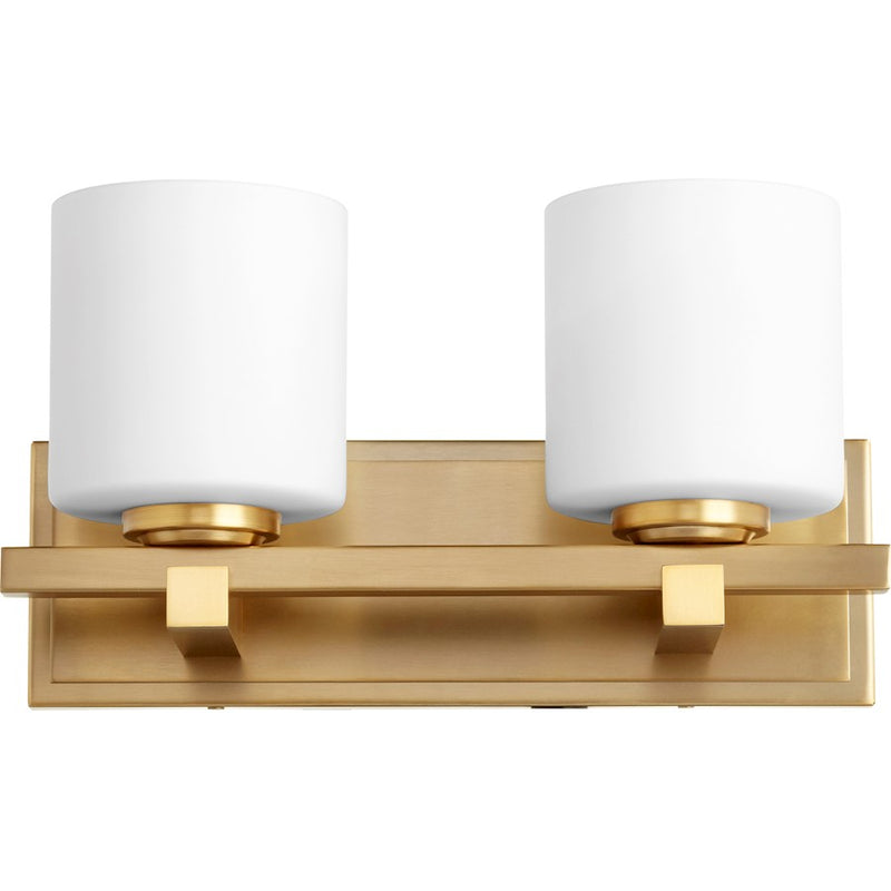 Quorum 2 Light Cylinder Wall Mount, Aged Brass