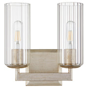 Quorum Merrick 2Lt Vanity, Aged Silver Leaf/Clear/Fluted - 574-2-60