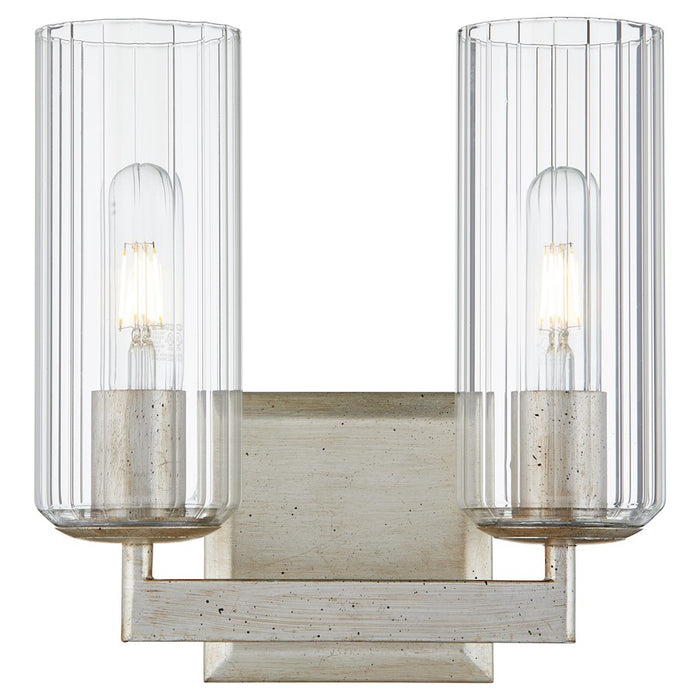 Quorum Merrick 2Lt Vanity, Aged Silver Leaf/Clear/Fluted