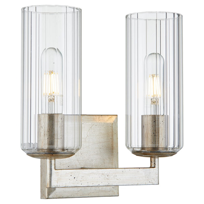 Quorum Merrick 2Lt Vanity, Aged Silver Leaf/Clear/Fluted