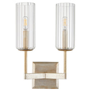 Quorum Merrick 2 Lt Wall Mount, Aged Silver Leaf/Clear/Fluted - 574-260