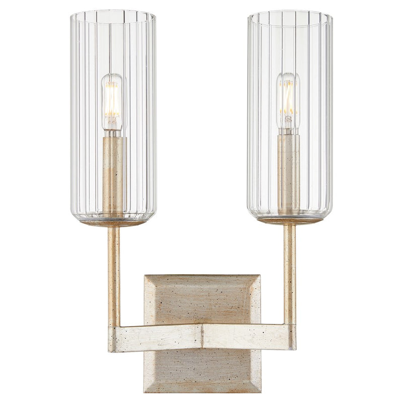 Quorum Merrick 2 Lt Wall Mount, Aged Silver Leaf/Clear/Fluted