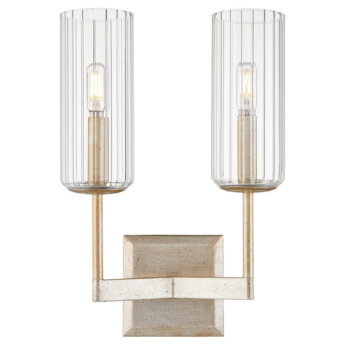 Quorum Merrick 2 Lt Wall Mount, Aged Silver Leaf/Clear/Fluted