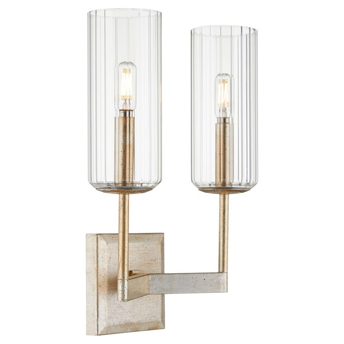 Quorum Merrick 2 Lt Wall Mount, Aged Silver Leaf/Clear/Fluted