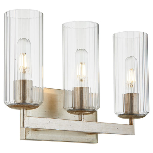 Quorum Merrick 3Lt Vanity, Aged Silver Leaf/Clear/Fluted