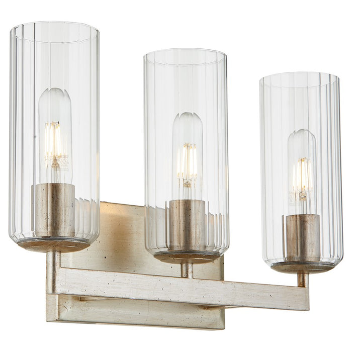 Quorum Merrick 3Lt Vanity, Aged Silver Leaf/Clear/Fluted
