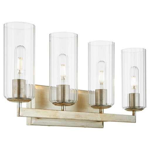 Quorum Merrick 4Lt Vanity, Aged Silver Leaf/Clear/Fluted
