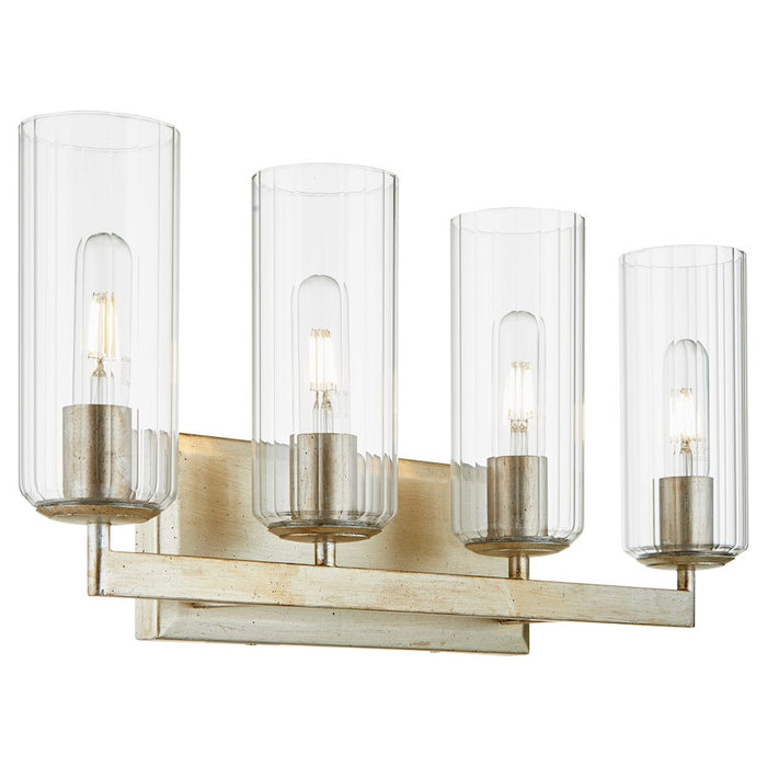 Quorum Merrick 4Lt Vanity, Aged Silver Leaf/Clear/Fluted