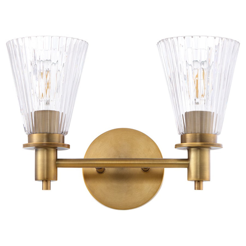 Quorum Lawton 2 Light Vanity, Brushed Brass/Clear