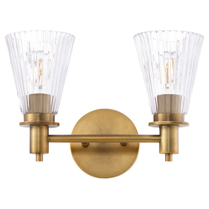 Quorum Lawton 2 Light Vanity, Brushed Brass/Clear