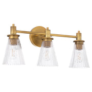Quorum Lawton 3 Light Vanity, Brushed Brass/Clear - 5803-3-47